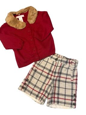 Janie and Jack London Town Cardigan with Faux Fur Collar & Wool 
Pants 6-12 m